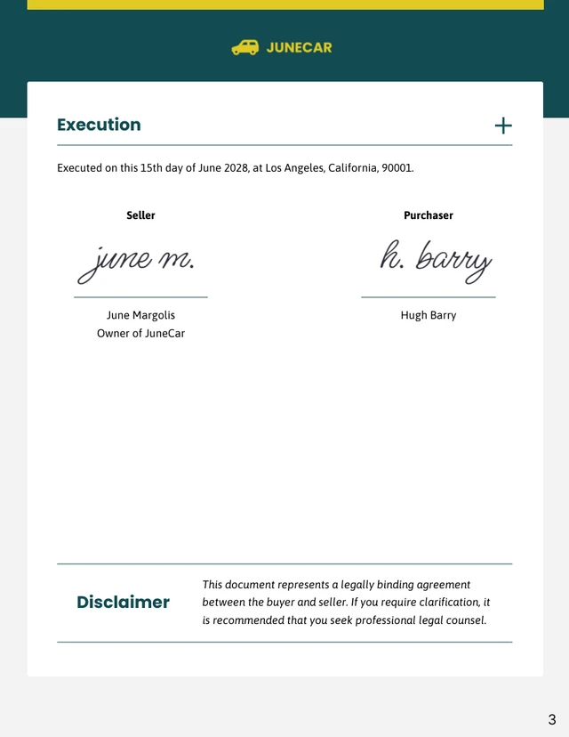Vehicle Sale Contract Template - page 3