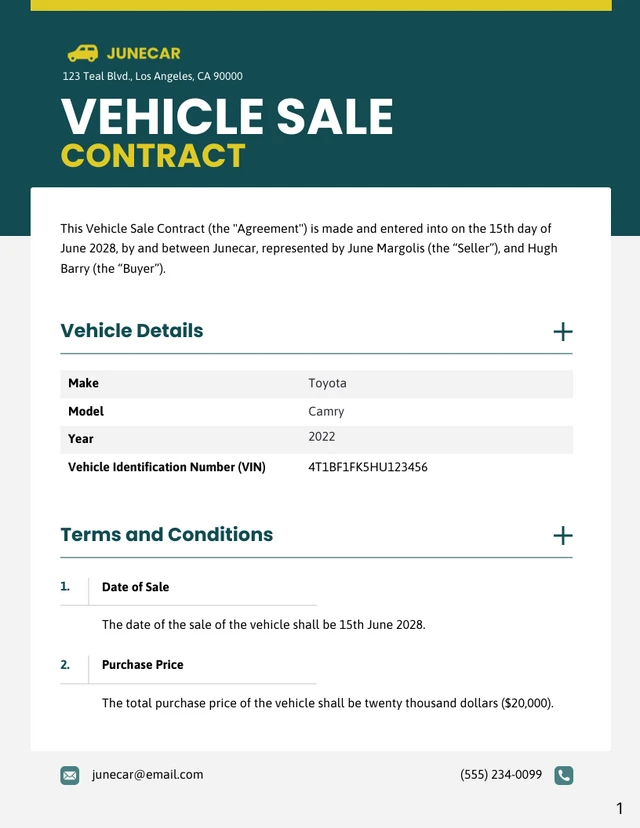 Vehicle Sale Contract Template - Página 1