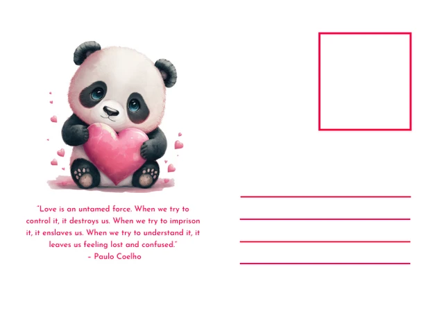 Baby Pink Cute Panda Watercolor Love Postcard - page 2