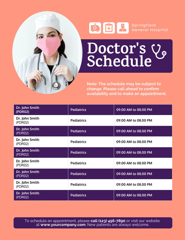 Pastel Orange Hospital Doctor Schedule Template