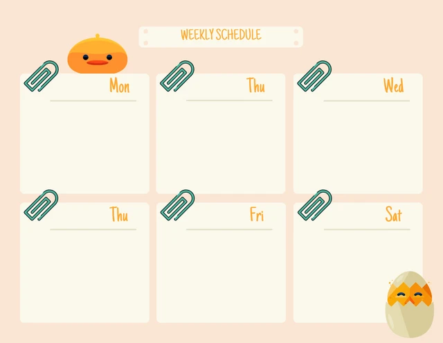 Modello di calendario settimanale giallo semplice per l'animazione