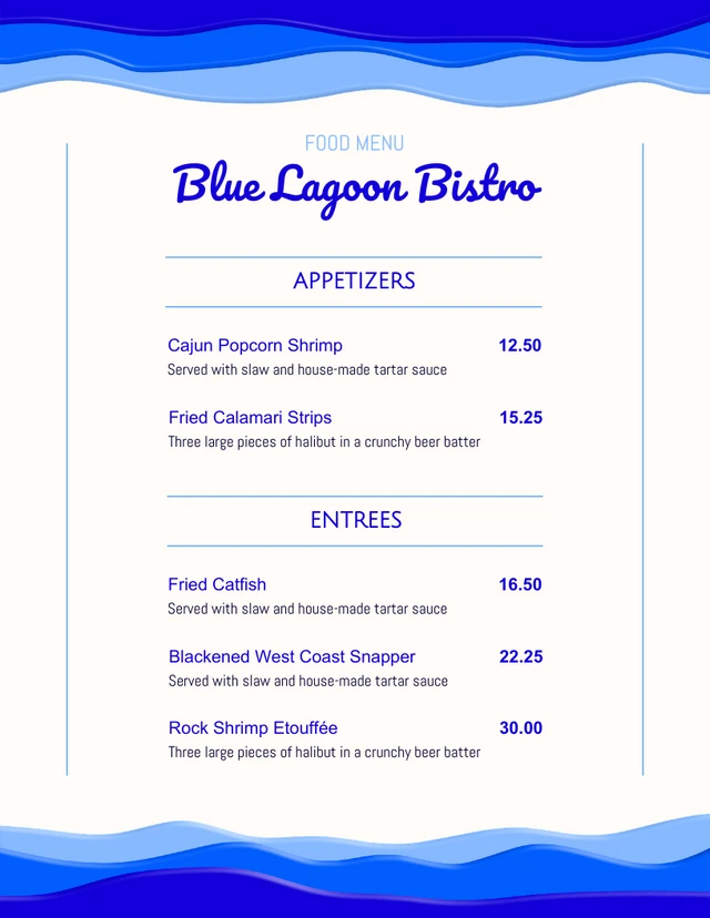 Beige And Blue Wave Pattern Seafood Menu Template