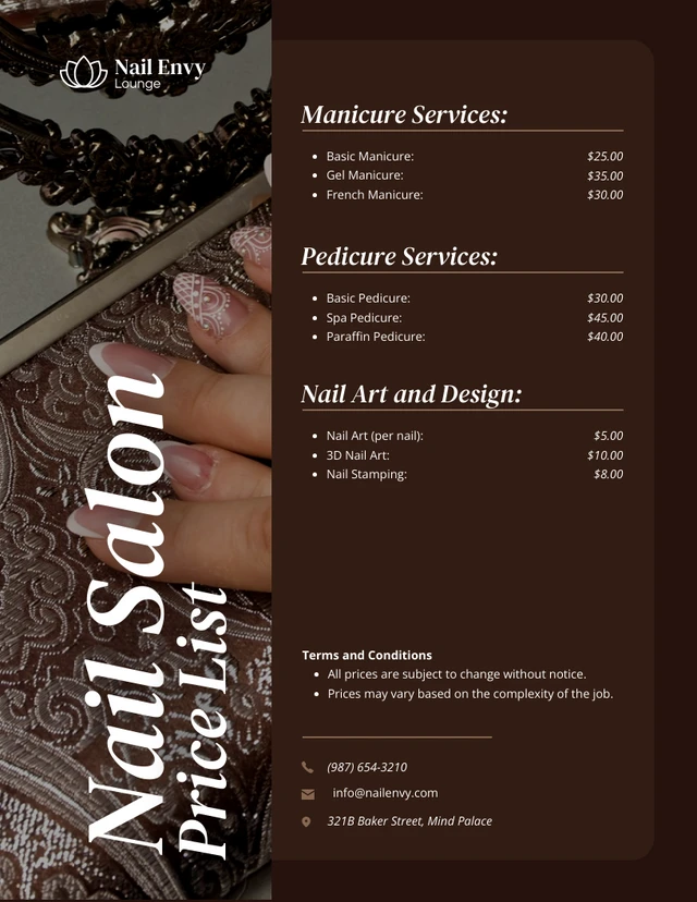 Simple Brown Nail Salon Price Lists Template