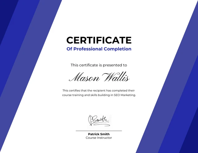 White And Blue Minimalist Professional Certificate Template