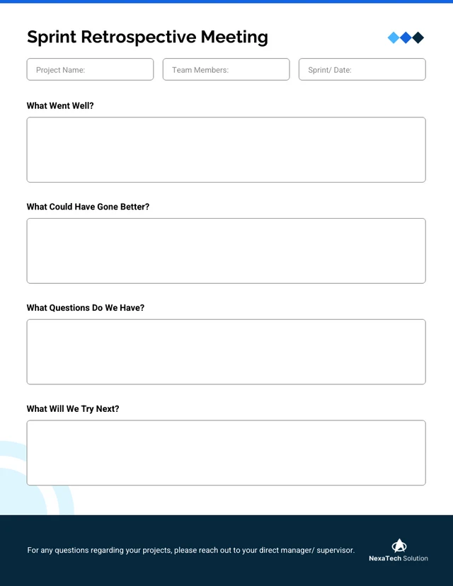 Sprint Retrospective Meeting HR Agenda Template