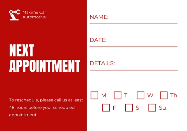 White And Red Minimalist Appointment Card - Page 2