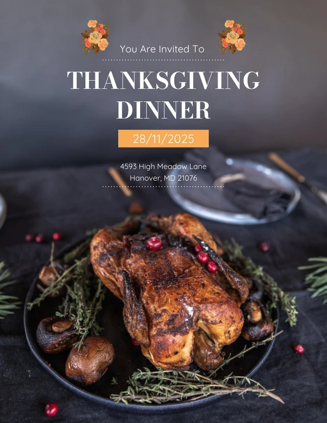 Black Minimalist Thanksgiving Dinner Invitation Template