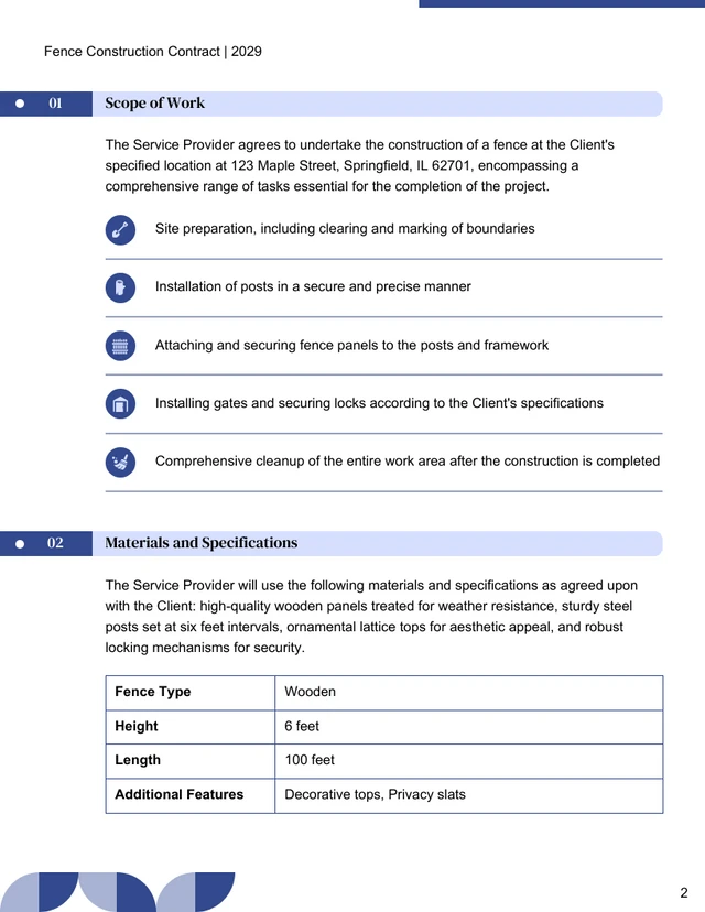 Fence Construction Contract Template - page 2