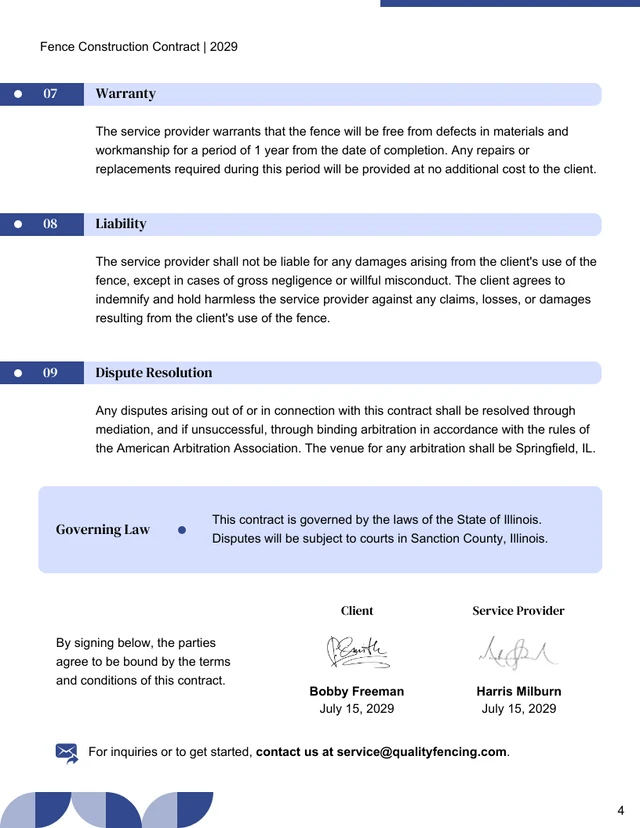 Fence Construction Contract Template - Seite 4