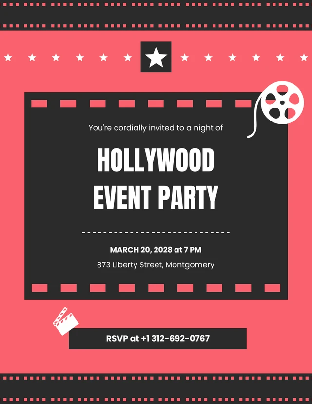 Black And Red Illustrative Hollywood Event Invitation Template