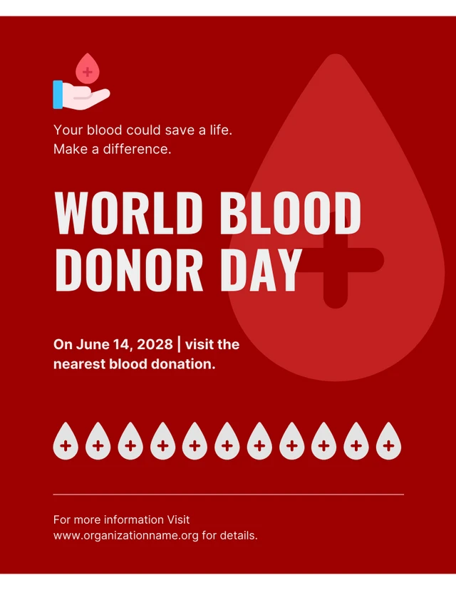 Modèle d'Affiche de la Journée mondiale du don de sang minimaliste rouge et blanc
