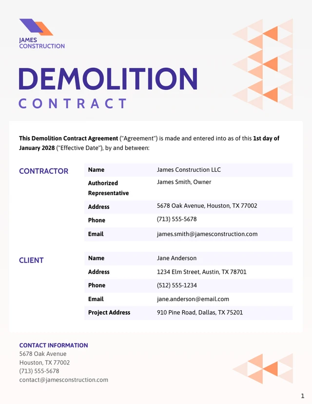 Demolition Contract Template - Page 1