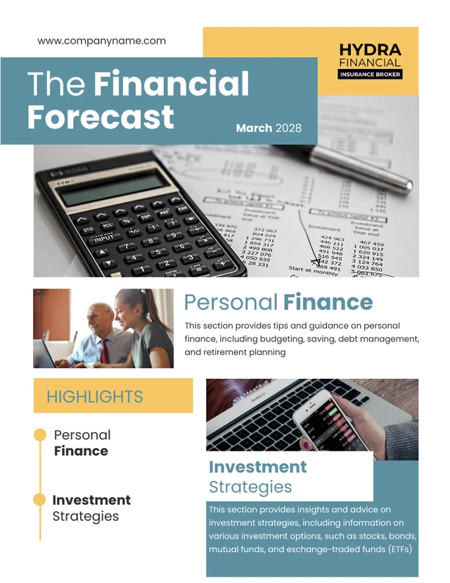 Teal And Yellow Financial Forecast Newsletter