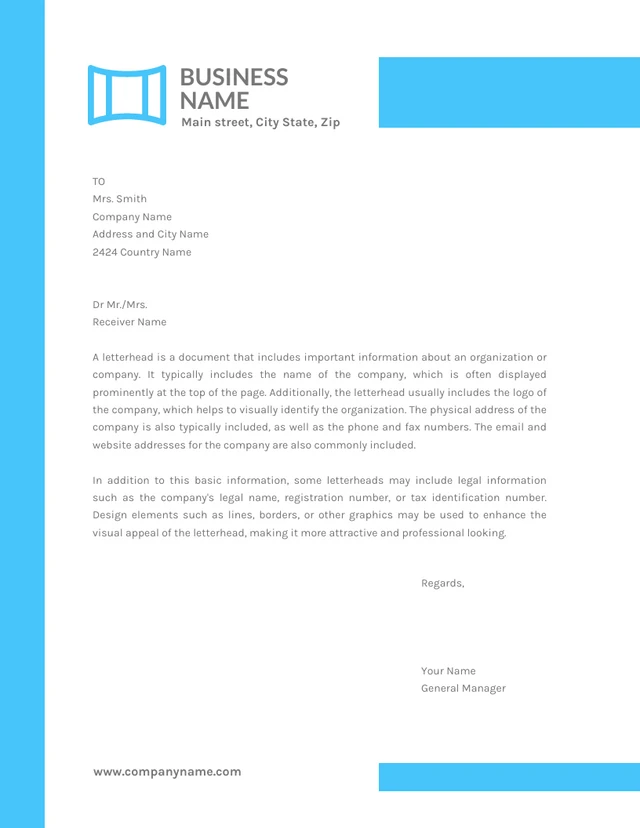 White And Blue Simple Business Letterhead Template