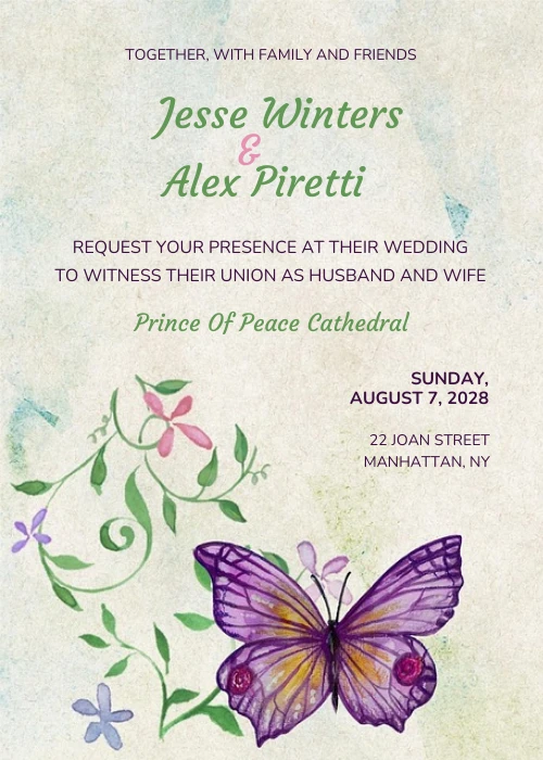 Watercolor Butterfly Wedding Invitation