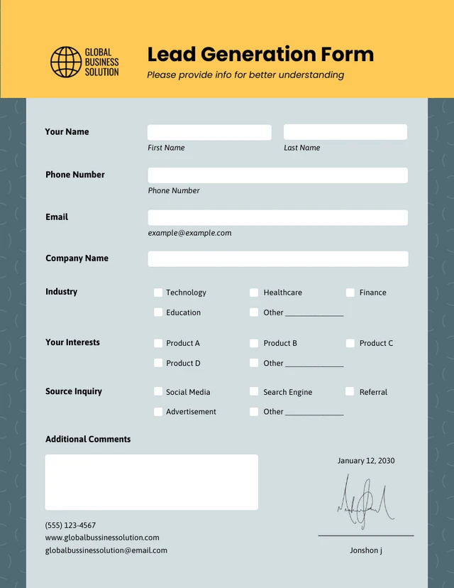 Green and Yellow Lead Generation Forms Template