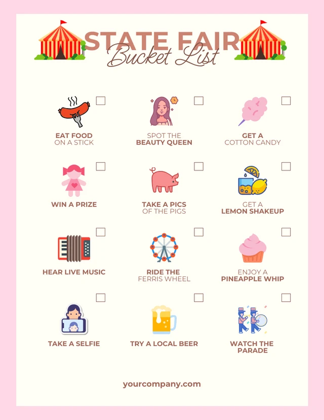 Pastel Pink And Cream Pink State Fair Checklist