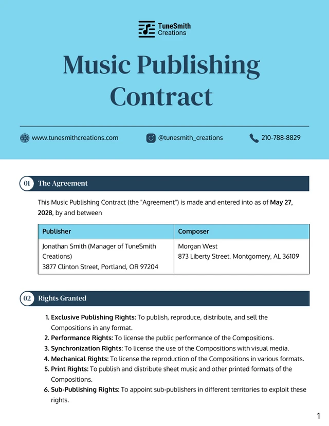 Music Publishing Contract Template - Seite 1