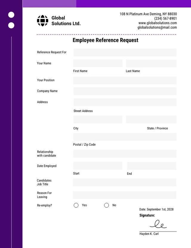 Purple Minimalist Employment Forms Template
