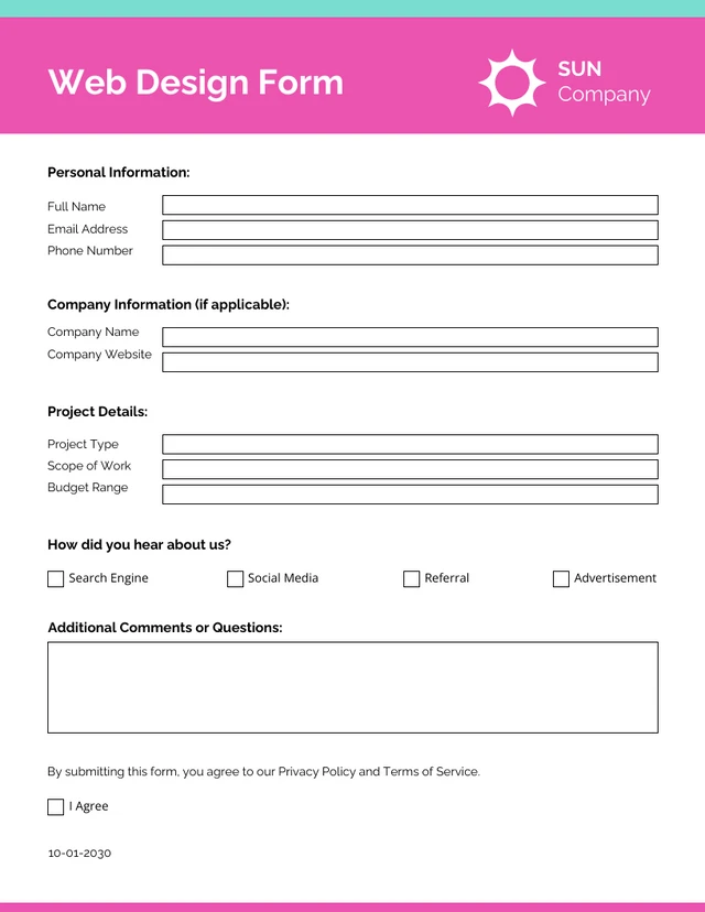Clean White and Pink Web Design Form Template
