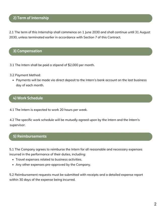 Paid Internship Contract Template - Seite 2