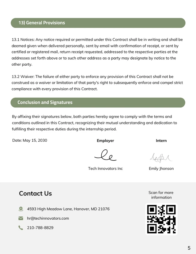 Paid Internship Contract Template - Seite 5