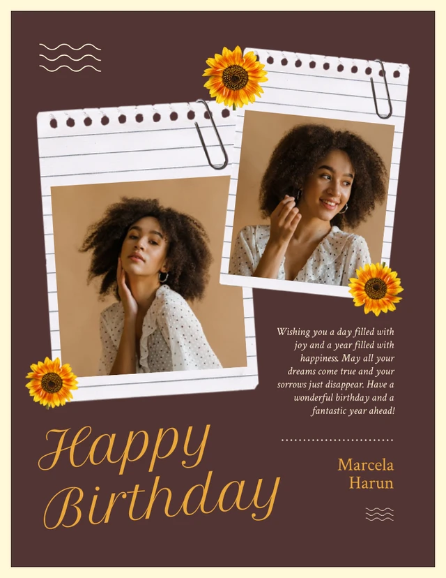 Light Yellow And Dark Brown Modern Aesthetic Happy Birthday Photo Collage Poster Template