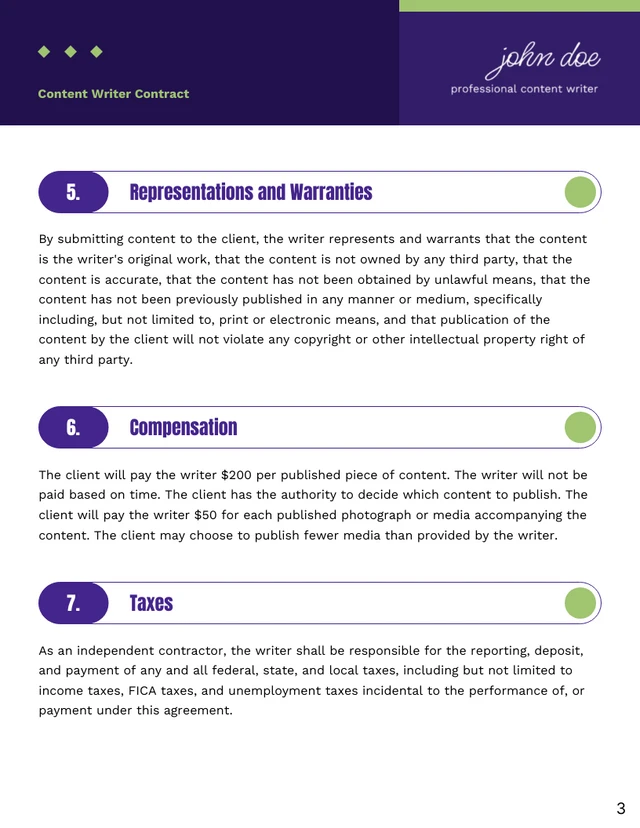 Content Writer Contract Template - page 3