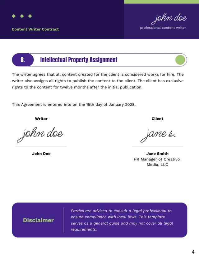 Content Writer Contract Template - page 4