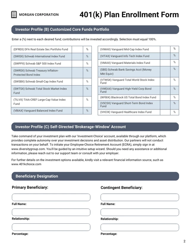 Printable 401(k) Enrollment Form Template - Página 2