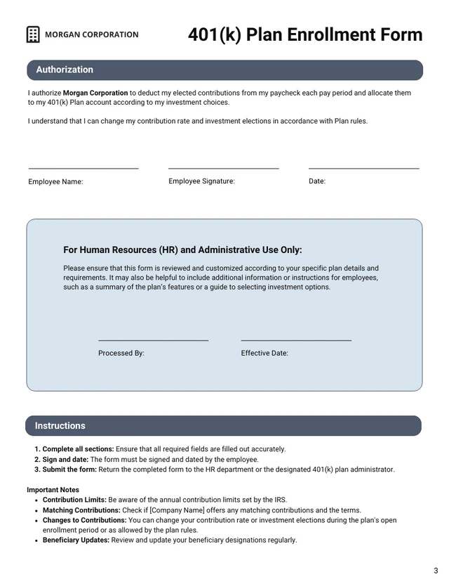 Printable 401(k) Enrollment Form Template - Page 3