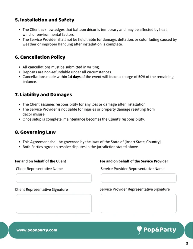 Balloon Decor Contract Template - Pagina 2