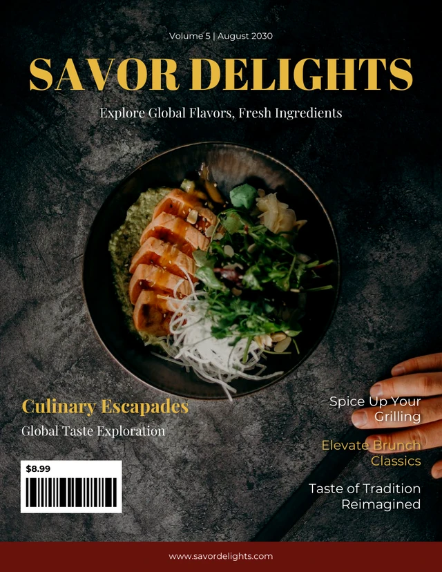 Modèle de couverture de magazine alimentaire classique marron et jaune