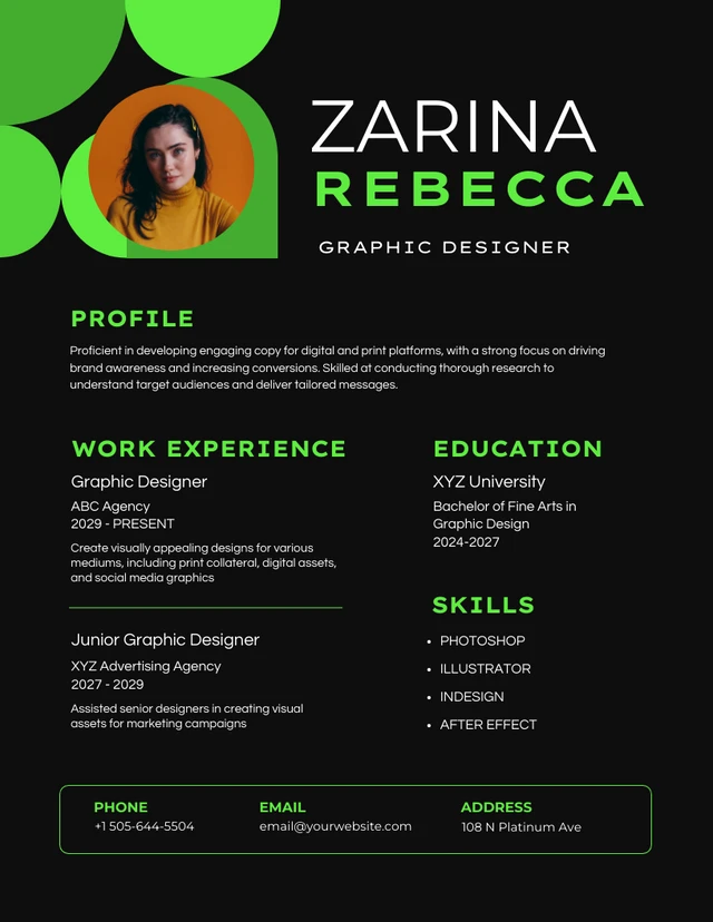 Black and Green Graphic Designer Academic Resume Template