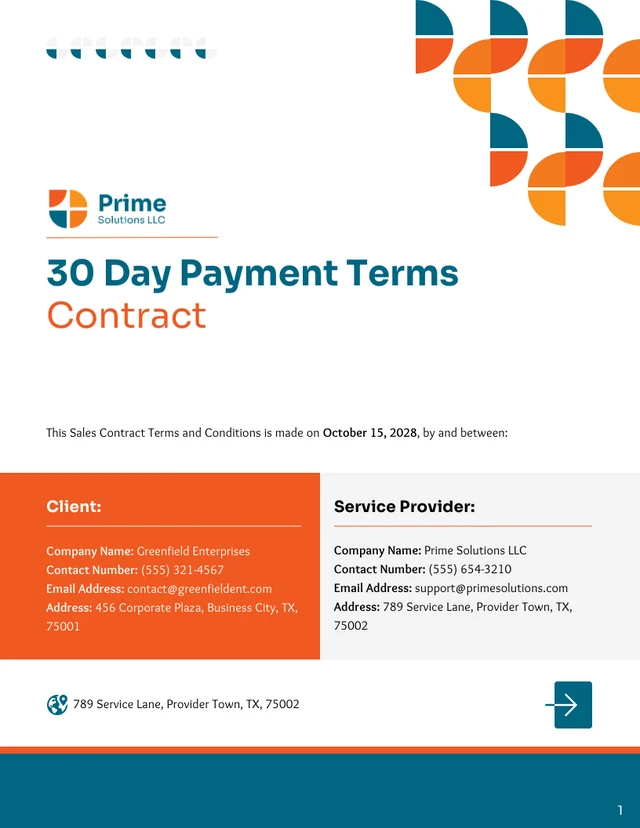 30 Day Payment Terms Contract Template - Pagina 1