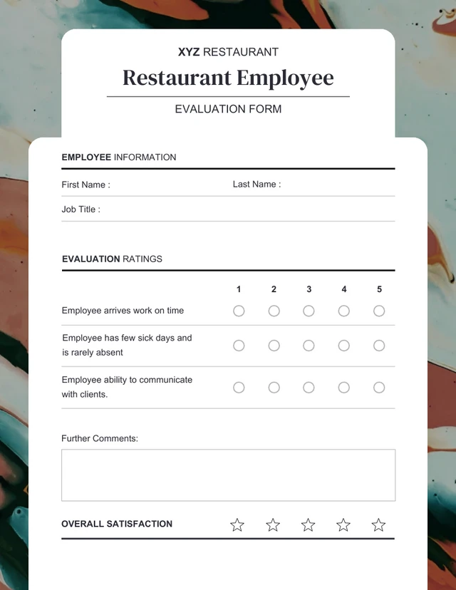 Simple Restaurant Employee Evaluation Forms Template
