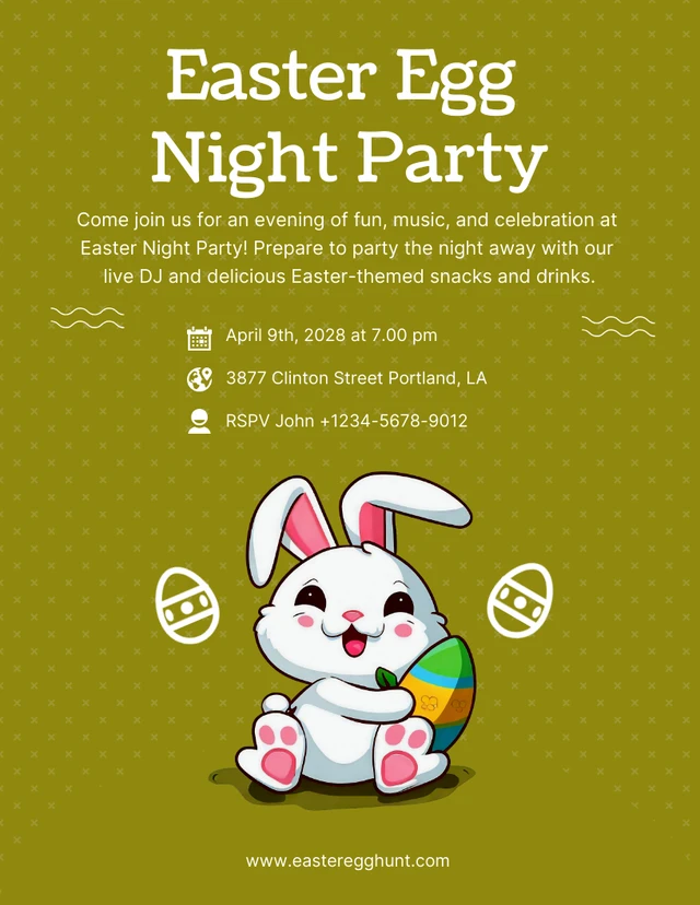 Modèle d'invitation de fête de nuit d'oeuf de Pâques vert illustration simple