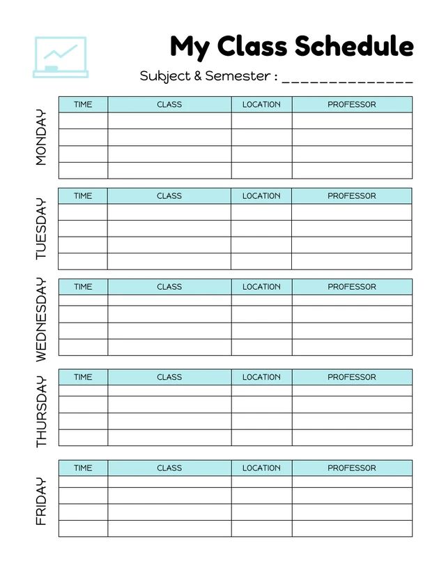 White Simple My Class Time Schedule Template