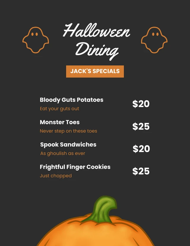 Modèle de menu Halloween minimaliste noir
