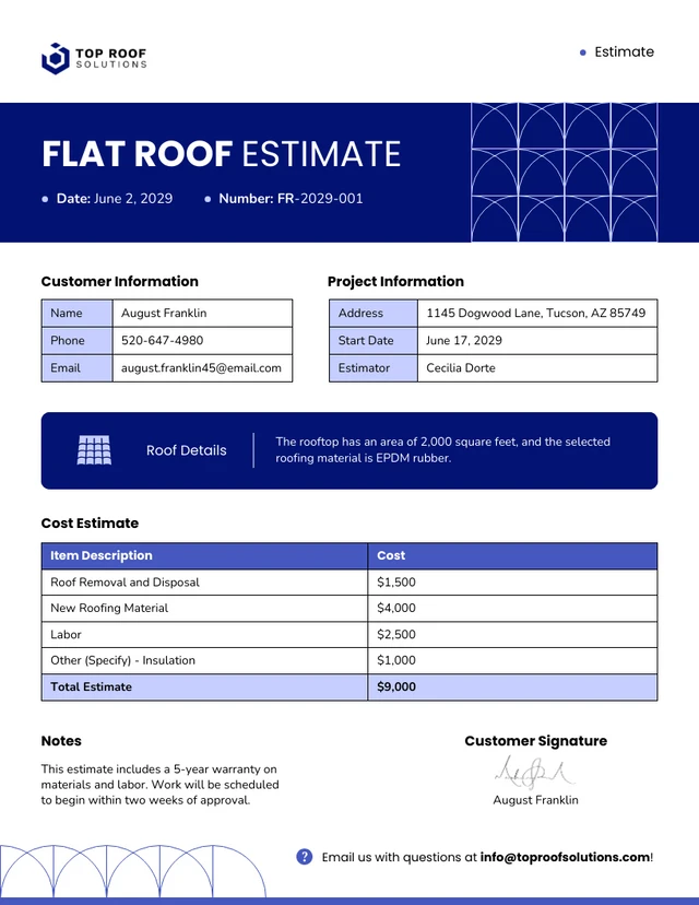 Modèle d'estimation de toit plat