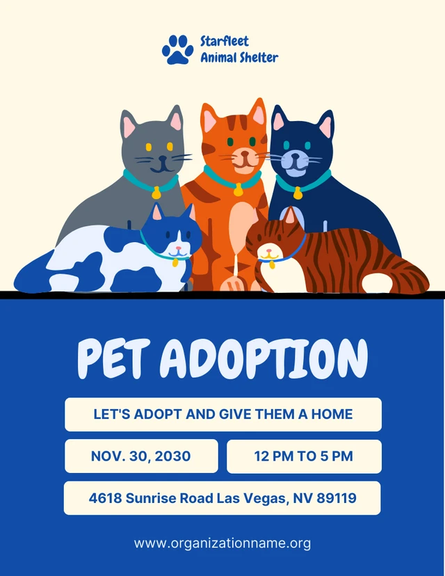 Light Yellow And Navy Cute Illustration Pet Adoption Poster Template
