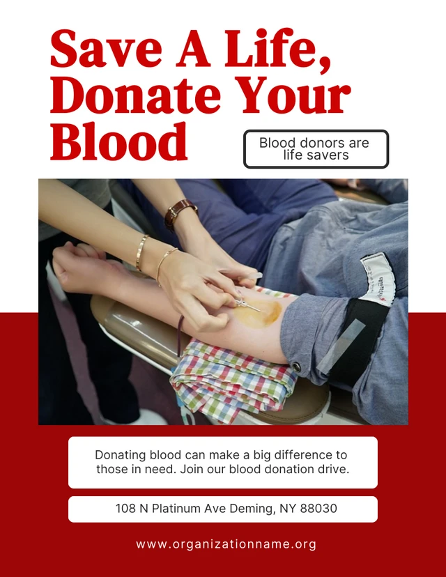 Modèle d'Affiche de la Journée mondiale du don de sang moderne blanc et rouge