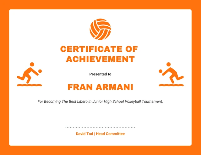 White And Orange Minimalist Volleyball Sport Certificate Template