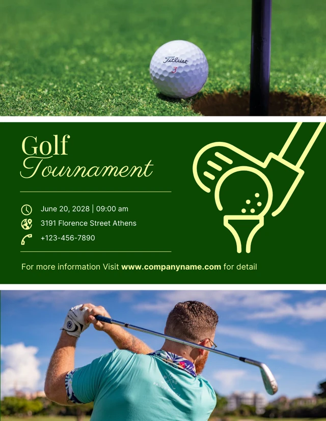 Dark Green Simple Photo Collage Golf Tournament Poster Template