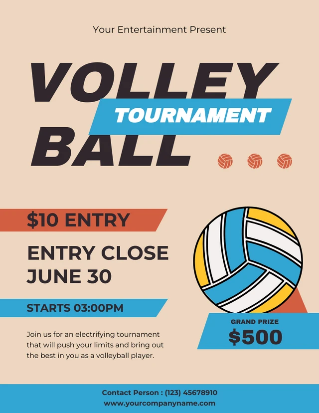 Minimalist Design Volley Ball Tournament Poster Template