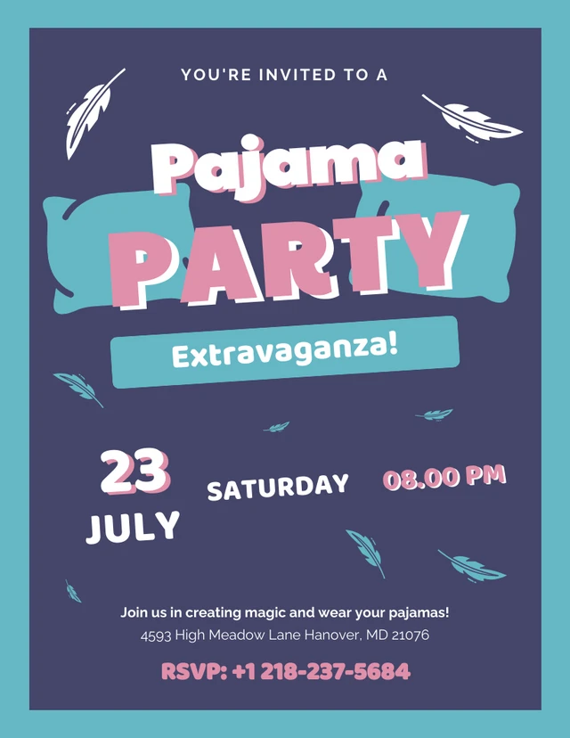 Retro-Pop-Pyjama-Party-Vorlage in Blau und Rosa