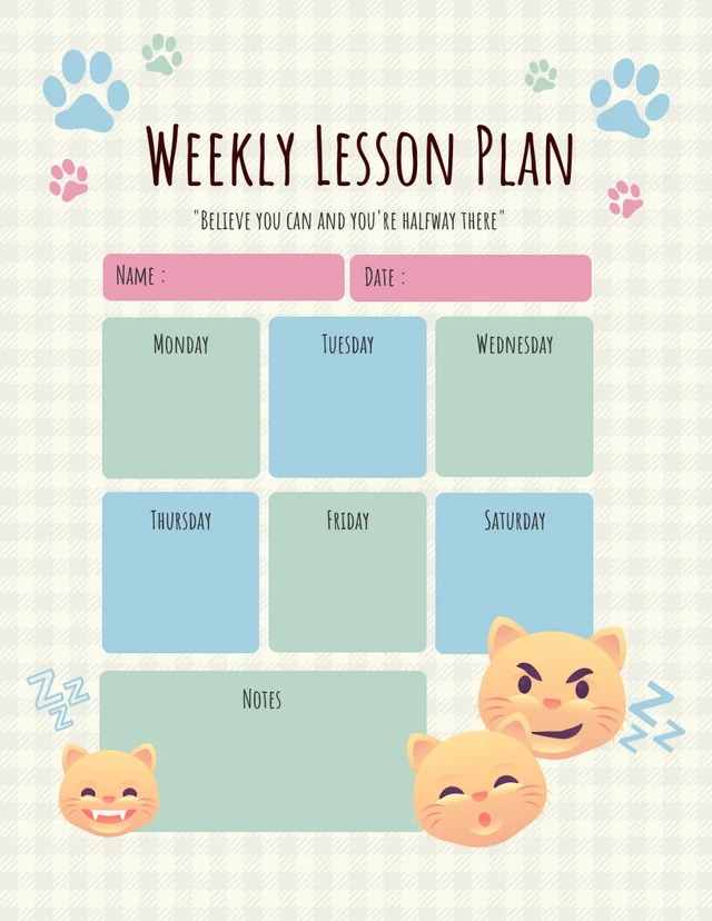 Pastel color cat schedule plan Template