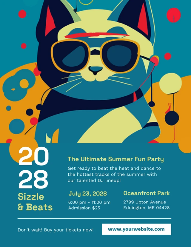 Green Blue and Orange Summer Fun Party Poster Template