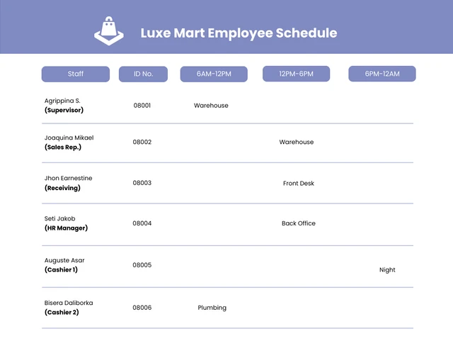 Minimalist Purple Mart Employee Schedule Template
