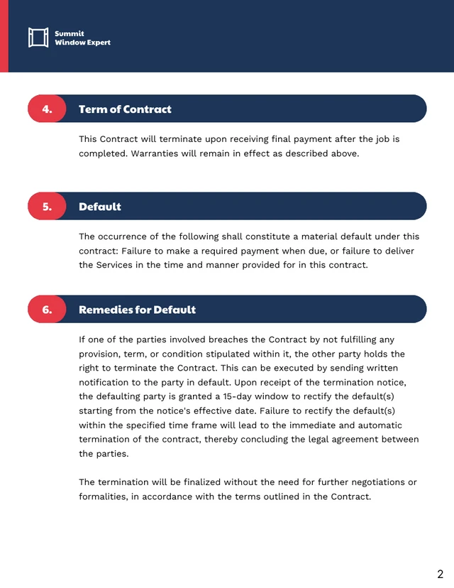 Window Sales Contract Template - page 2